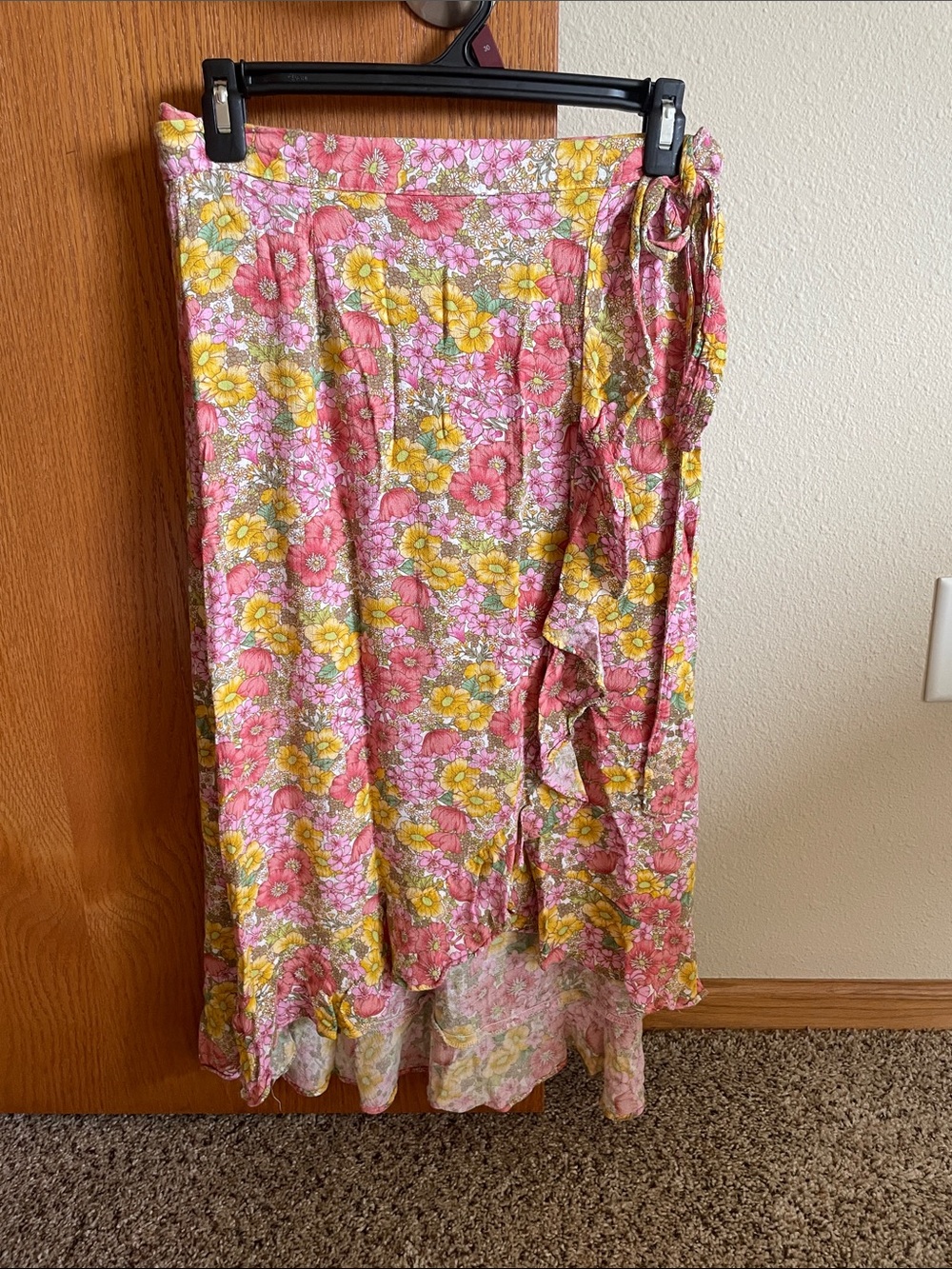 Floral High-Low Wrap Skirt - Pink & Yellow